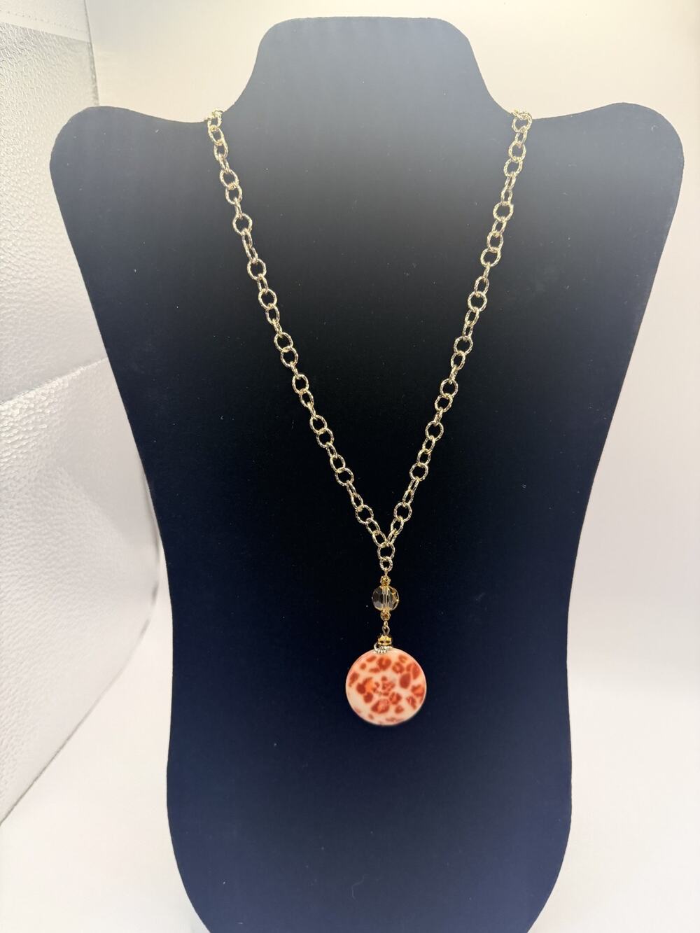 Animal Print Disc pendant extra long chain necklace
